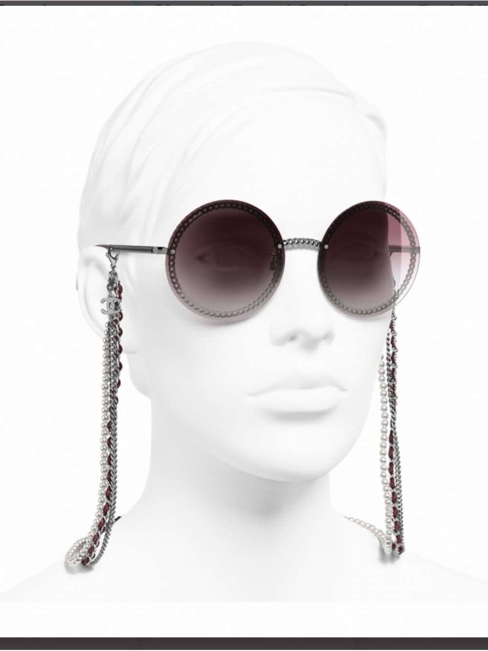 CHANEL Round Pink Gradient Sunglasses with Silver Chain